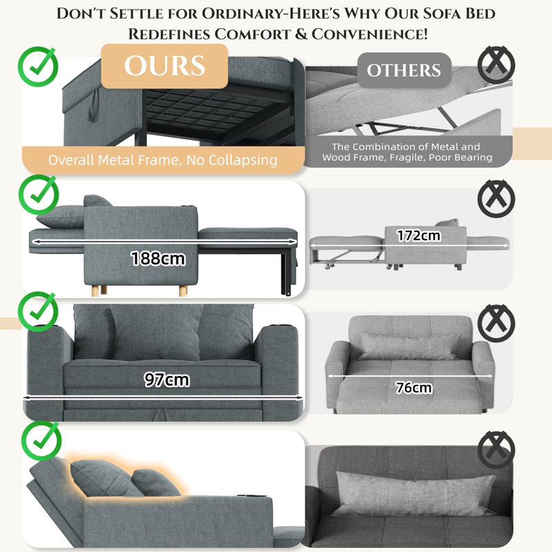 Emma-Leigh 1 Seater Fabric Accent Chairs Bed, Dark Grey Linen