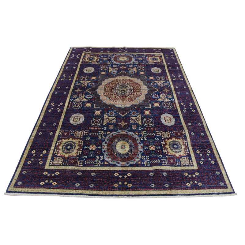Hand Knotted Wool Area Rug in Navy, Rectangle 7'1" x 8'10"