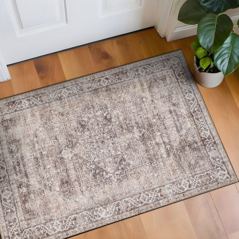 Calista Beige Medallion Flatweave Rug – Washable With Non-Slip Backing, Rectangle 2' x 3', Beige