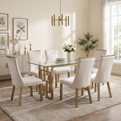 63" Modern Rectangle Glass Dining Table with Metal Geometric Base