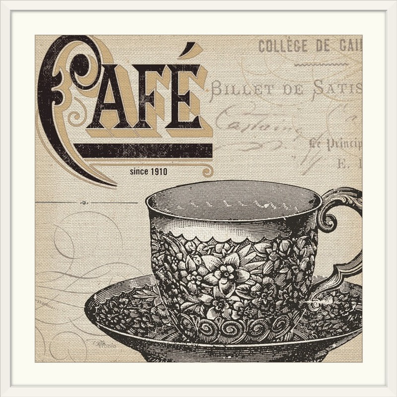 « antique cafe no border ii rétro », Cadre blanc, H 20" x l 20" x P 1"