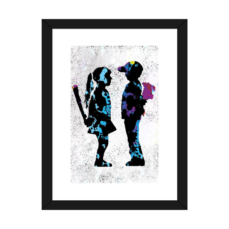«Boy & Girl» par Streetsky - impression d'art graphique, Papier encadré noir, H 24 po x l 16 po x P 1 po, Blanc