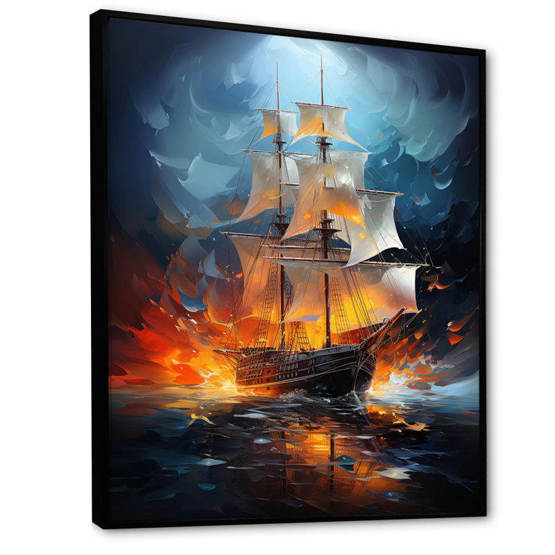Venatici voilier abstrait symphonie maritime II, H 32 po x l 16 po x P 1 po, Cadre flottant noir