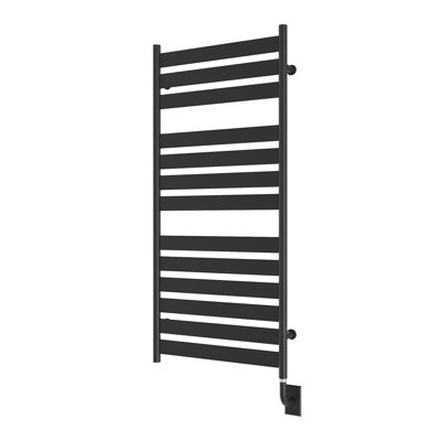 19.5"x51" Romano Wall Mounted Electric Plug-In Towel Warmer - Matte Black, Flat Panels, Fluid Filled, Lifetime Warranty