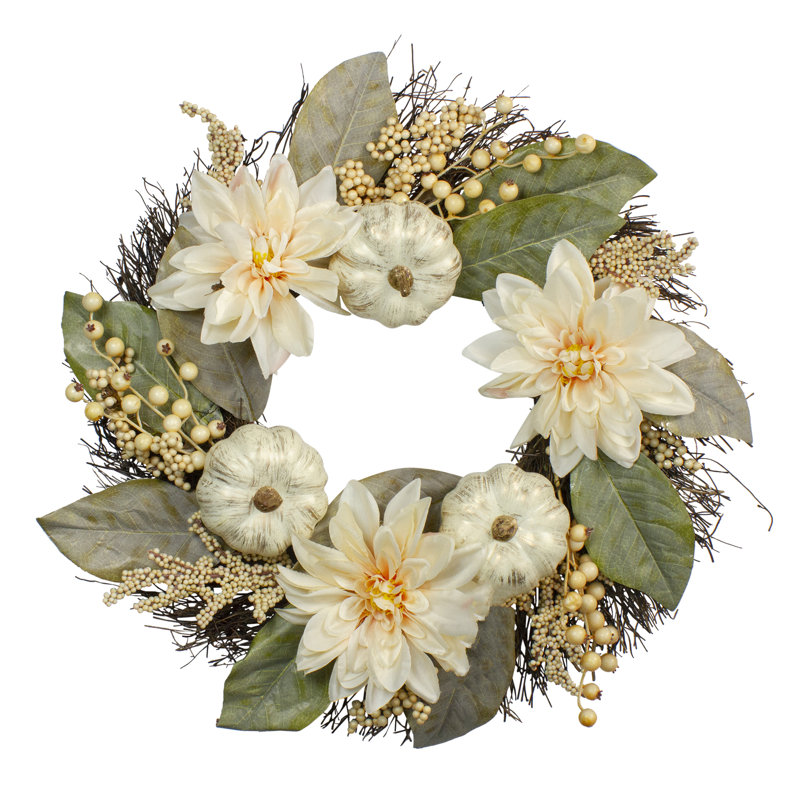 Couronne florale artificielle Dahlia et citrouille 22 po