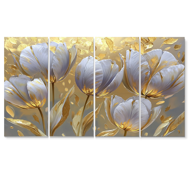Leamington - décoration murale tulipes - art mural traditionnel 4 pièces, H 32 po x l 64 po