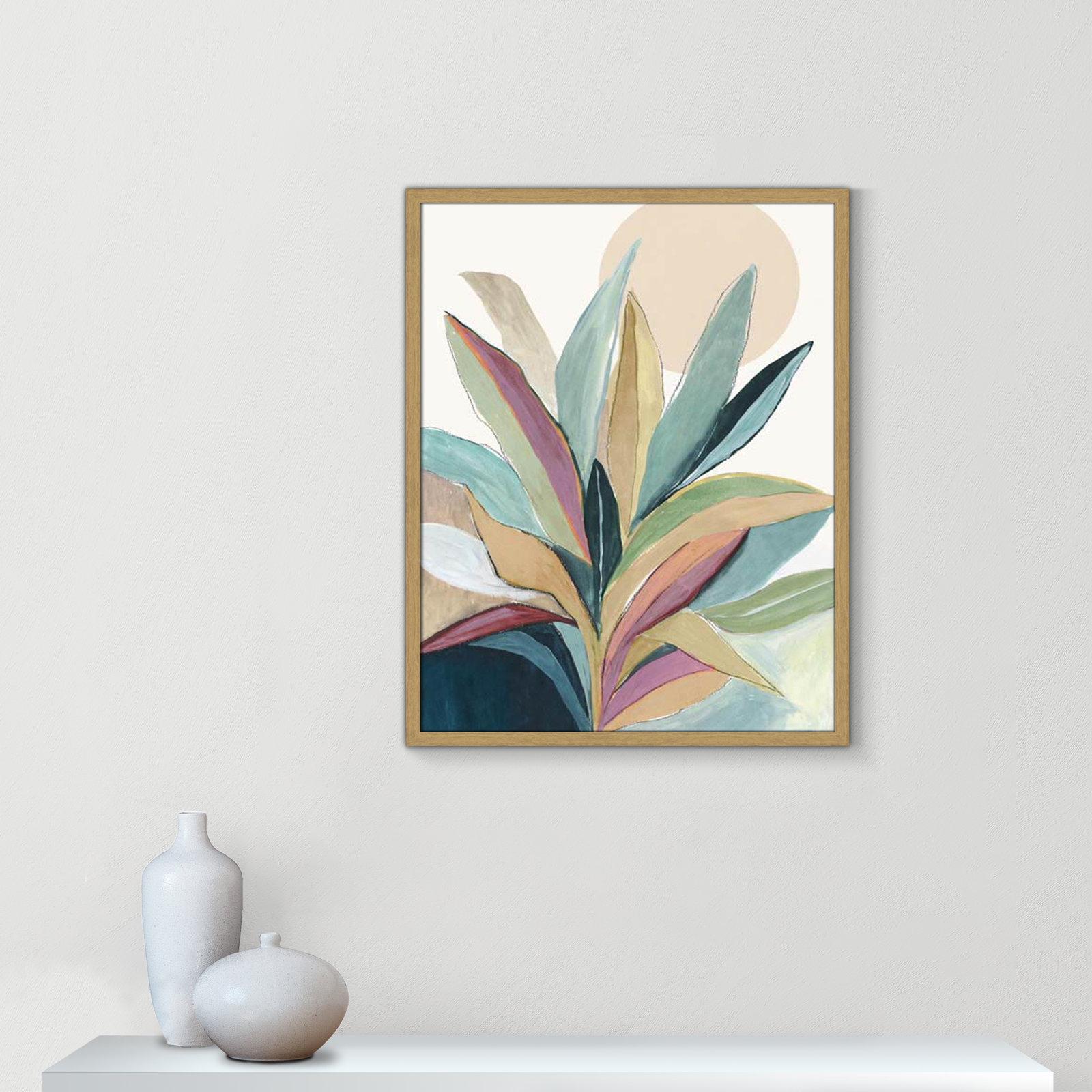 Sunny Bright Leaves I by Asia Jensen, Natural Slim Unmatted Picture Framed, 29.5" H x 23.5" W x 0.75" D