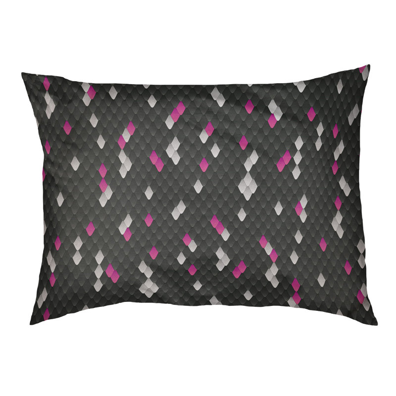 Coussin décoratif à écailles de serpent, Grand (L 40 po x l 50 po), Noir/rose, Utilisation intérieure / extérieure