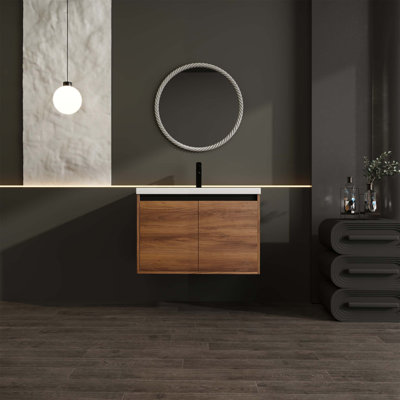 Meuble-lavabo de 30 pouces avec lavabo de comptoir en résine et 2 portes, durable et élégant pour les salles de bain modernes