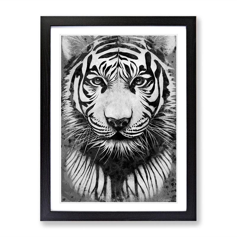 Monochrome Tiger No.5 - Framed Print, Black, 64cm H x 46cm W x 2cm D