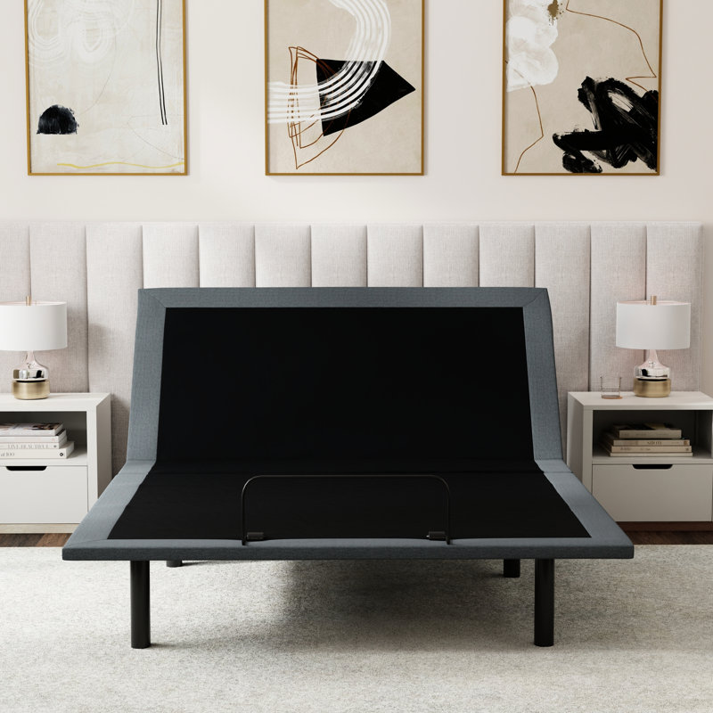Os4 Black Grey Split Top Adjustable Bed Base For Queen, Equipped With Head And Foot Position Adjustment Capability, Zero Gravity One - Touch Flat Reset, Extra Strength Frame , Wireless Remote Control