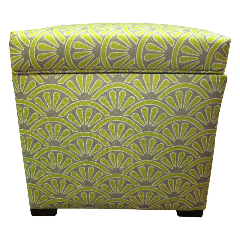 Green Square Upholstered Storage Ottoman with Engineered Wood Frame