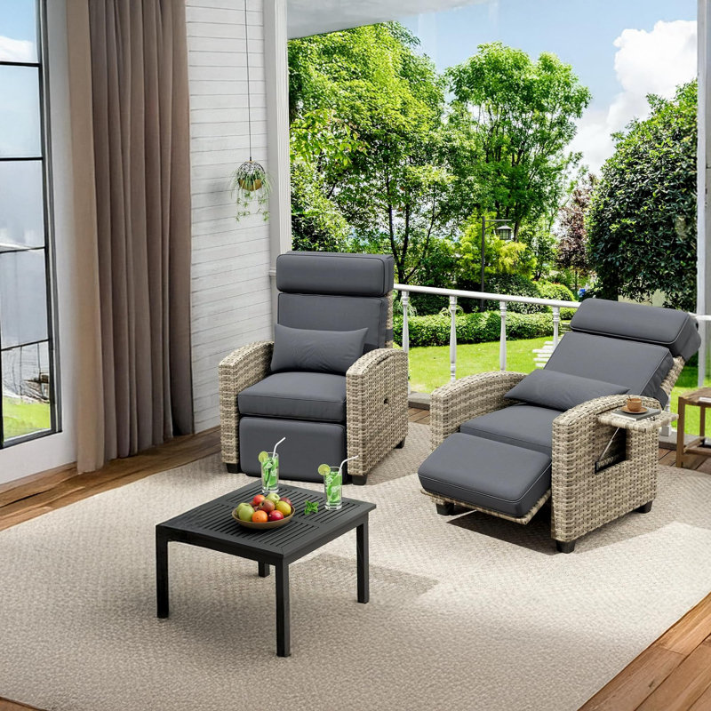 Fauteuil inclinable d'extérieur avec coussin, chaise longue de patio réglable avec table d'appoint rabattable