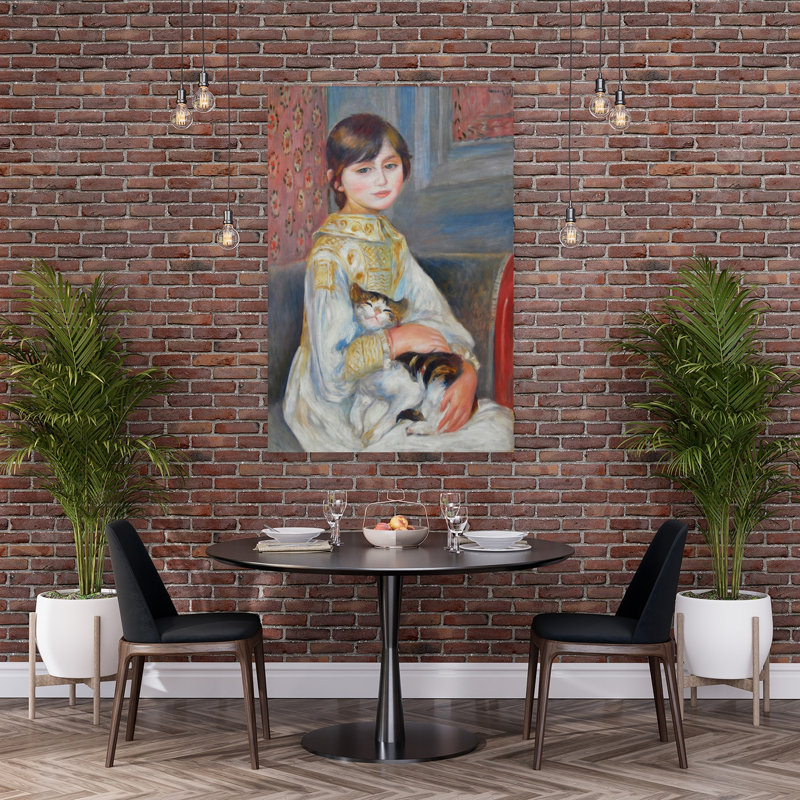 Julie Manet With Cat 1887 Classic Contemporary Cat Wall Art Print by Pierre-Auguste Renoir - Wrapped Canvas Print