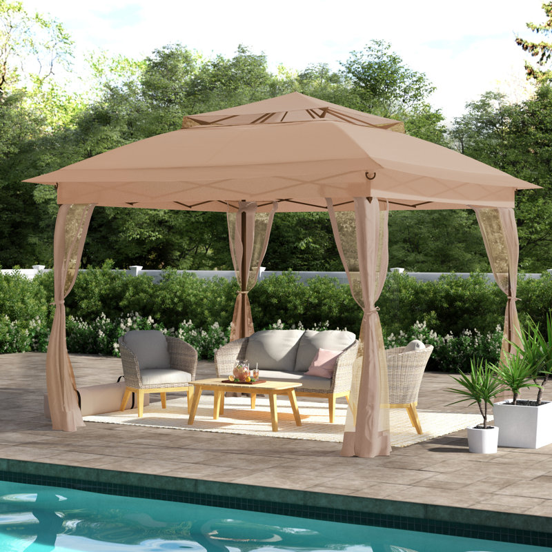 Sunjoy 11x11 ft. Pop-Up Instant Soft Gazebo, Outdoor Portable Steel Frame 2-Tier Top Canopy/Tent with Netting and Carry Bag