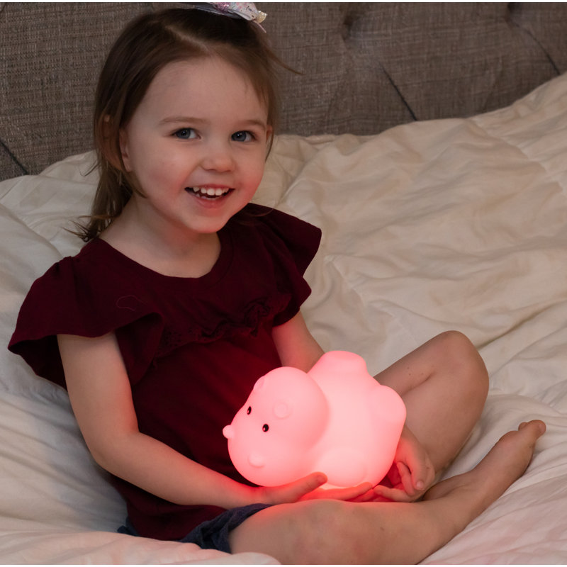 Hippo-Shaped White Silicone Nursery Nightlight with Remote