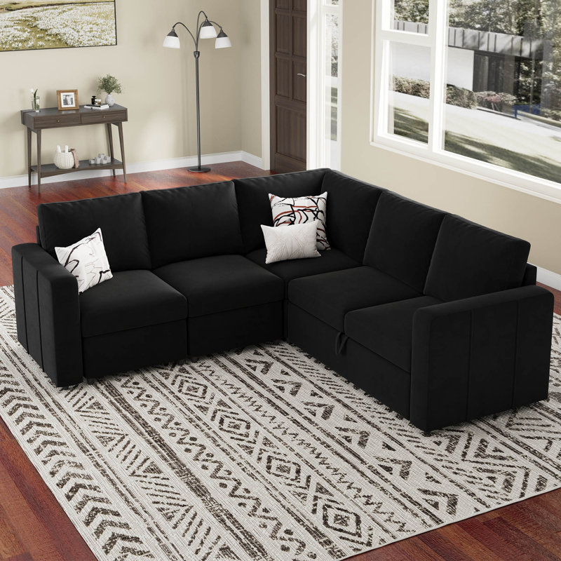 L Shaped Sofa Set Apartment Pull out Sofa Bed Modular Sectional Corner Couch Convertible Livingroom Sleeper Can Bear 450 LBS