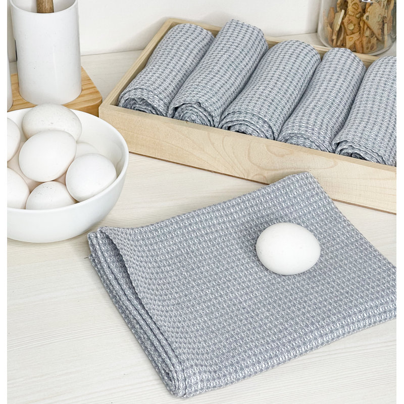WAFFLE KITCHEN TOWELS SET OF 6, Gris-blanc