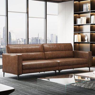 86.61 Inch Leather Sofa With Solid Wood Frame And Metal Legs