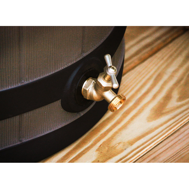 Dark Oak 50-Gallon Faux Barrel Rainwater Collector with Brass Spigot