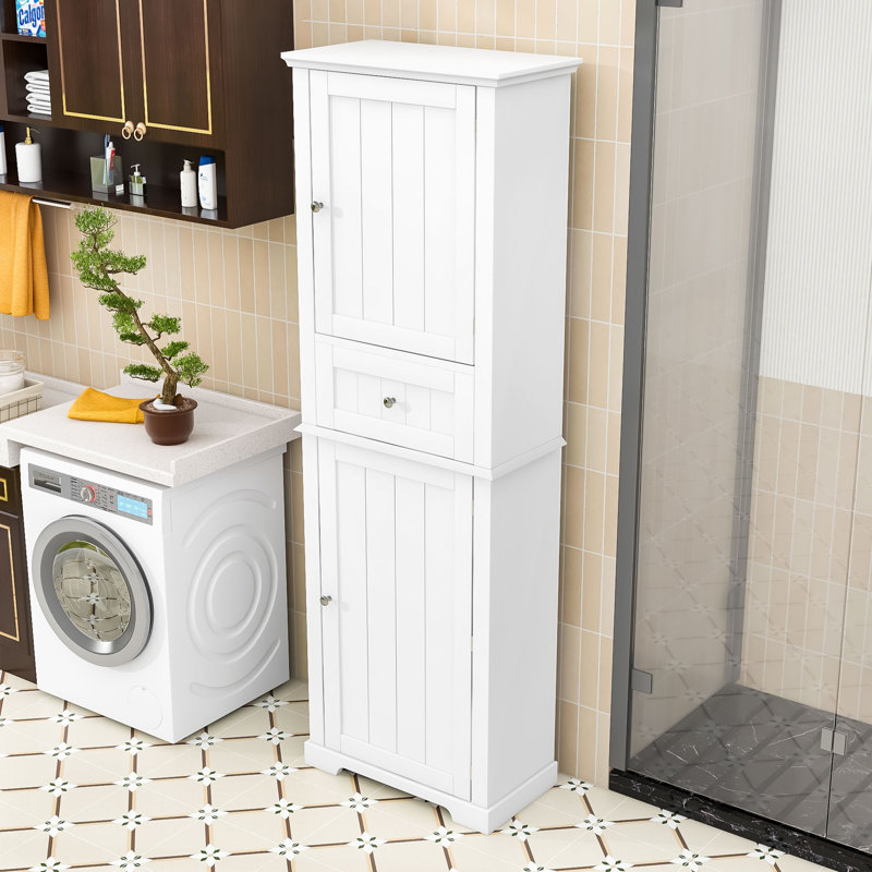 Armoire de rangement luxueuse en bois avec tablettes réglables, Blanc, H 67 po x l 11 po x P 22 po