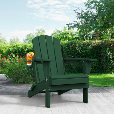 Wolak High Density Polyethylene Folding Adirondack Chair With Double Cup Holder
