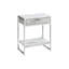 Table d'appoint moderne avec plateau rectangulaire spacieux gris, tiroir de rangement et structure en métal pour le salon de la chambre Base contemporaine en stratifié décoratif, tablette inférieure ouverte-1649618360-1649618361