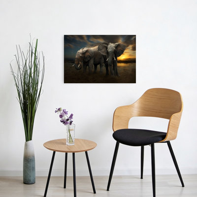 African Twilight Elephants Serene Abstract Contemporary Elephant Landscape Nature Wall Art Print 1 Piece Wrapped Canvas Wall Art