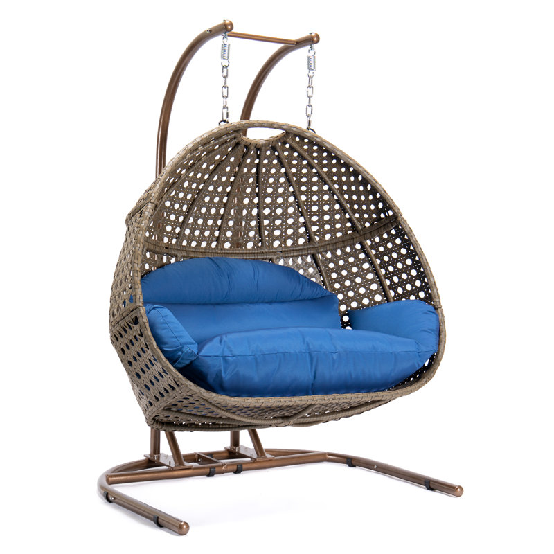 Balancelle double avec support Tallulah, Beige, Bleu, 57.5