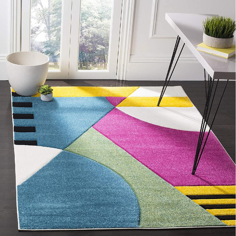 Menelaus Abstract Peacock Blue/Fuchsia Area Rug, Rectangle 5'3" x 7'6"
