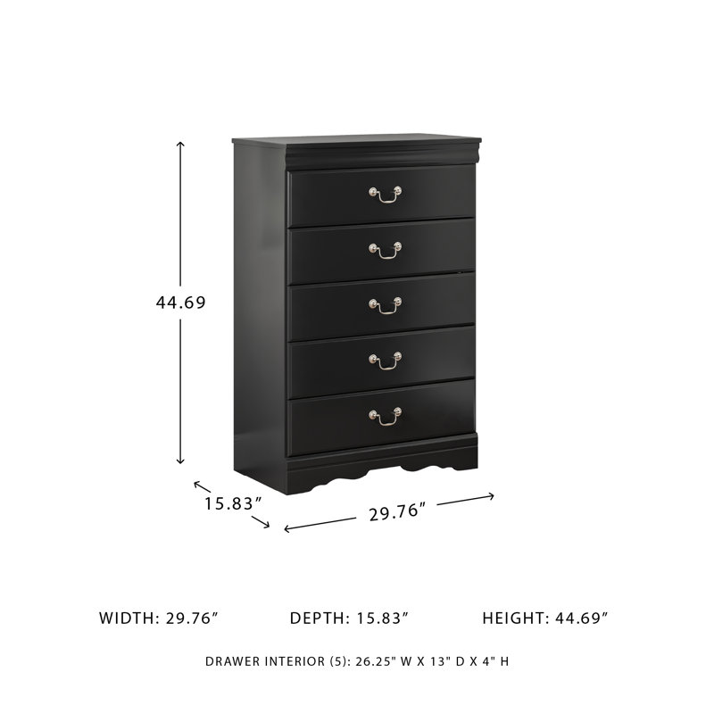 Commode 5 tiroirs Amaaima, Noir, noir, noir, noir