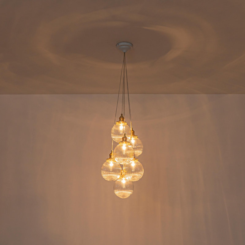 Lustre sphérique 6 lumières blanc mat linéaire linéaire en verre transparent à rayures pour salle à manger et îlot de cuisine