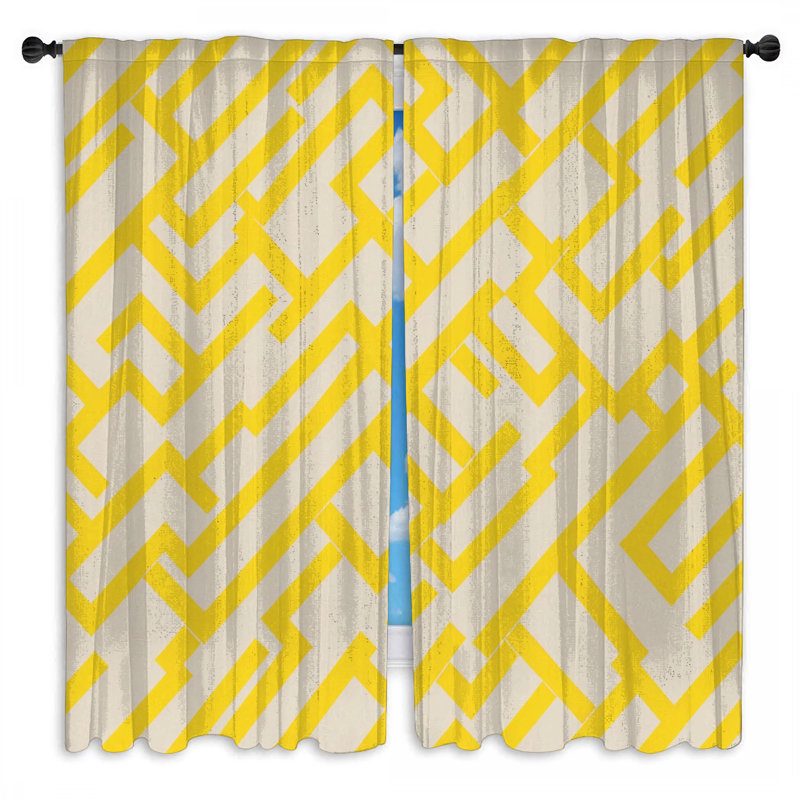 Rideaux de fenêtre en labyrinthe jaune et beige obscurcissant et obscurcissant - 2 panneaux, 20 po x 50 po - 2 panneaux
