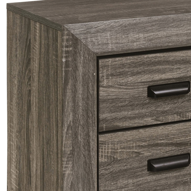 Table de chevet 2 chambres, gris vieilli - Table de chevet additionnée d'élégance rustique avec finition à grain 2 tiroirs pour