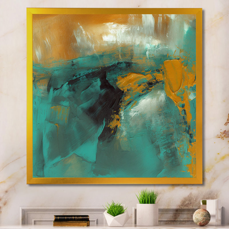 " Teal Balance II ", Gold Picture Framed Canvas, 30" H x 30" W x 1" D