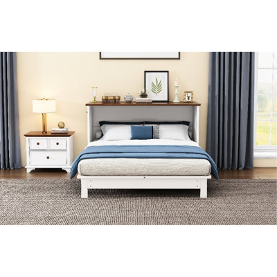 Convertible Bed Chest, Spacious, Full, White Walnut Design Full Size Sufficient Storage & Charging, +