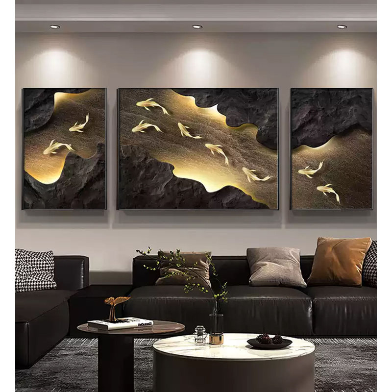 Décoration murale moderne à trois panneaux de luxe minimaliste, H 23,62 po x l 66,93 po x P 0,98 po