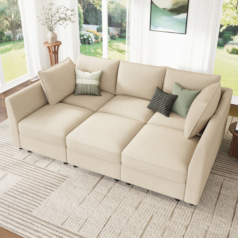 Canapé-lit modulaire en L Tremee, Polyester beige