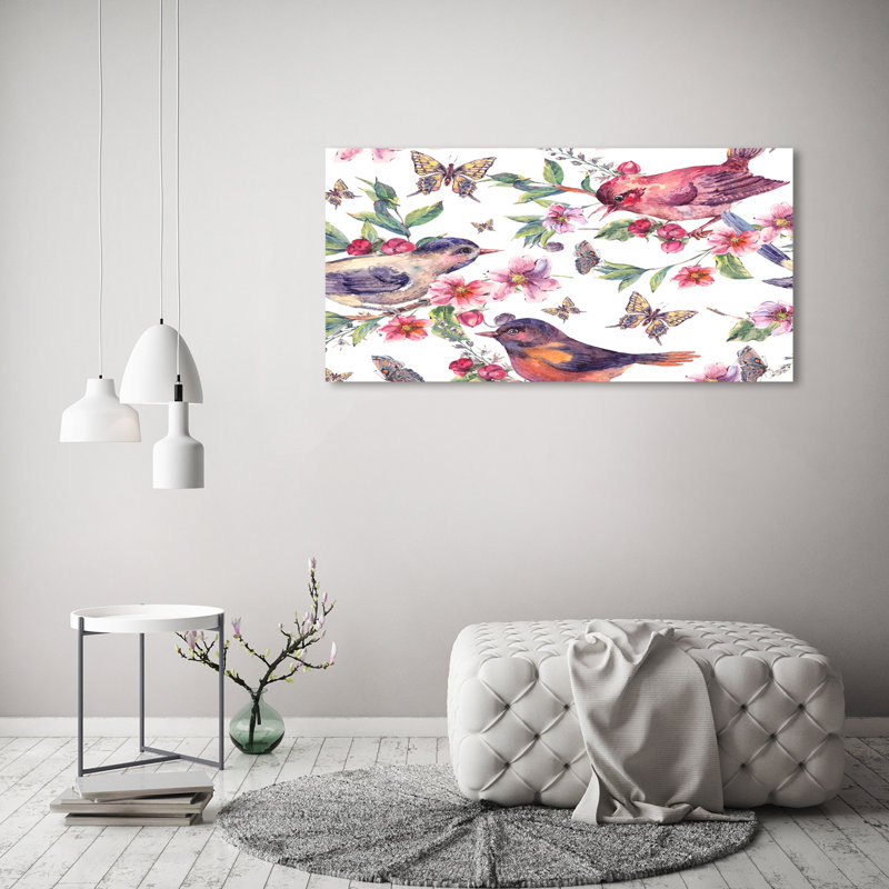 Birds Butterflies Cherries - Wrapped Canvas Print