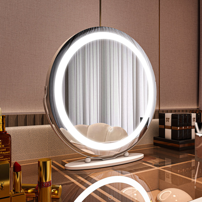 19 po Miroir lumineux rond à intensité variable pour table avec cadre tactile blanc à 3 couleurs DEL, Blanc