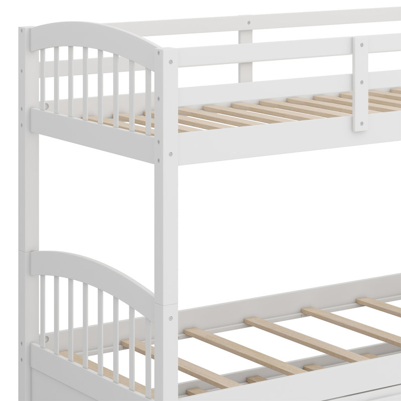 Wood Bunk Bed With Trundle And Drawers, White