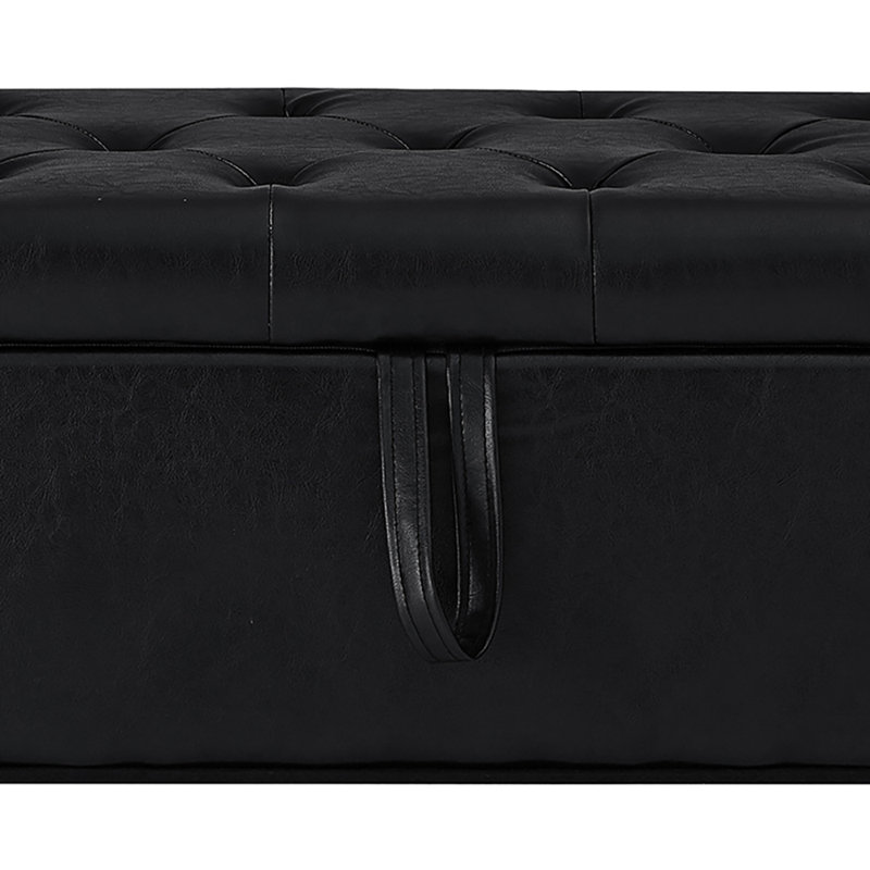 Banc de rangement rembourré en similicuir, Noir