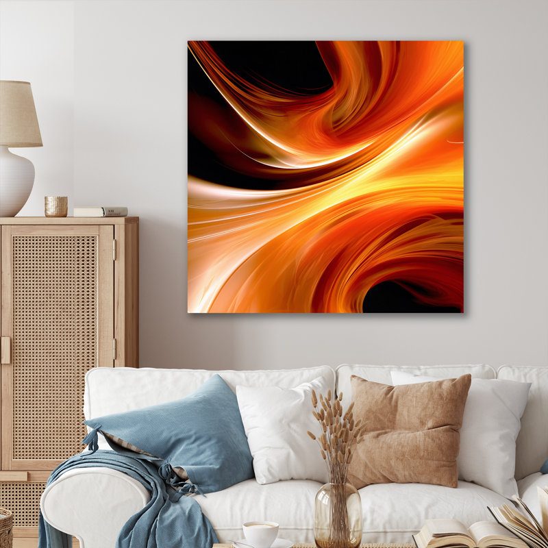 Motif abstrait orange fractal chaleureux IV, H 32 po x l 24 po x P 1 po, Toile tendue