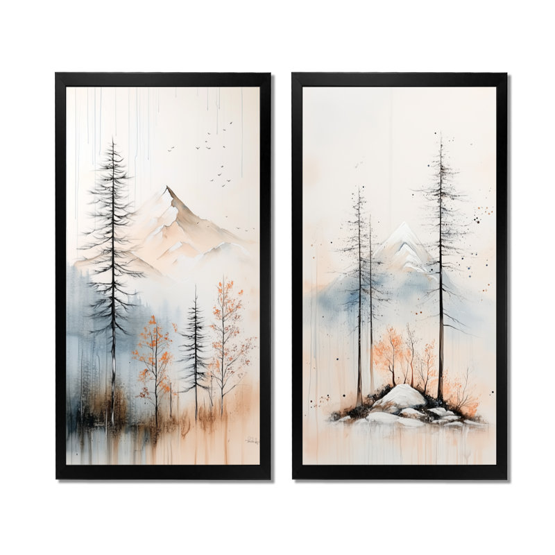 Reflets de montagnes minimalistes en hiver - Ensemble de 2 grandes décorations murales de montagnes, 40" H x 40" W