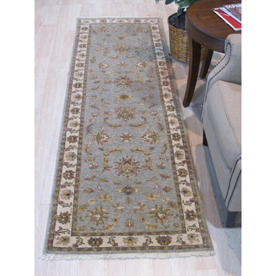 Zinnia Agra Green Hand Knotted Wool Gray/Blue/Green Traditional Oriental Area Rug