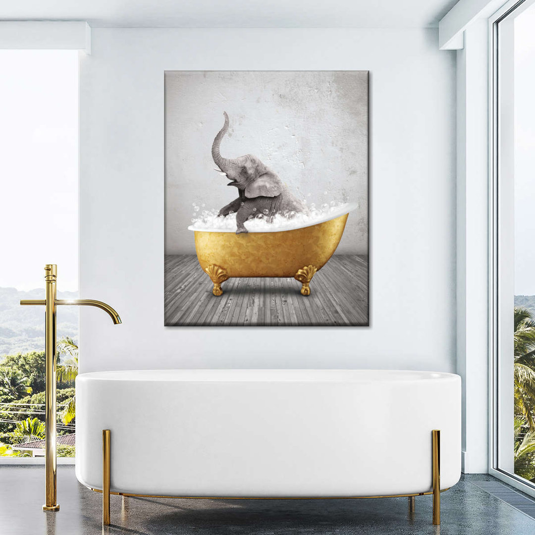 Bathtub Animals Elephant Gold Canvas Print Bungalow Rose 