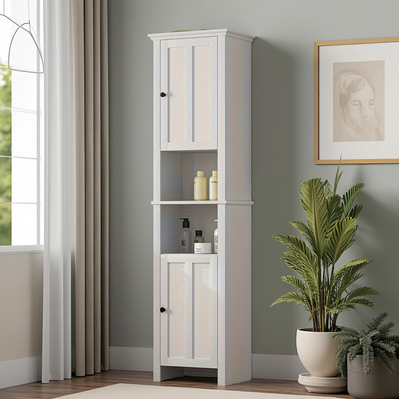 Wooden Freestanding Storage Cabinet - 2-door 6-shelf Cabinet For Bathroom/living Room (15.75×11.81×66.93 Inch)