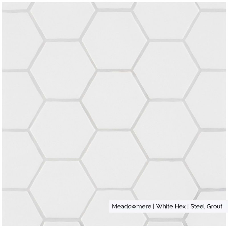 Meadowmere 3" Hexagon Matte Ceramic Tile, Cement White