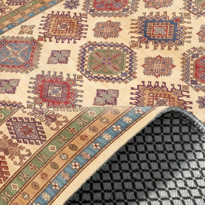 Tapis de couloir antidérapant en chenille multicolore beige et coloré, Rectangle 4' x 5'