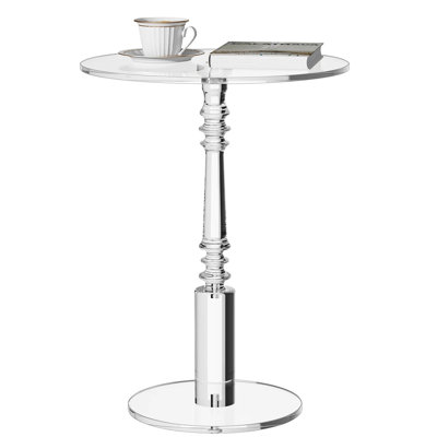 Acrylic Side Table, End Table With Round Top Solid Post, Pedestal Table For Living Room, Bedroom, Balcony, Easy Assembly (clear, 17.7“×17.7”×23.6“ In)